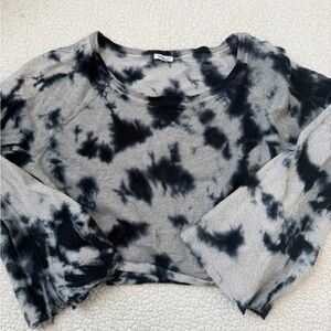 Splendid Black and Gray Tie-Dye Crop Top